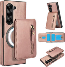 삼성 갤럭시 Z Fold5 케이스, 2-in-1 분리형 자석 지갑, 4개의 카드 슬롯, 1개의 지퍼백, MagSafe 및 RFID 차단 스탠드, 무선 충전