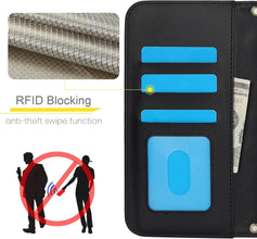 for iPhone 16 Wallet Case with 5 Card Slots and 1 Cash Slot and Crossbody Strap and Wrist Strap Luxury Fashion Shockproof Magnetic Flip Cover Protective