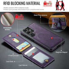 for Samsung Galaxy S25 Ultra 2 in 1 Detachable Card Bag Wallet Case Durable Leather Wallets Magnetic Card Holder 4 Card Slots Ring Stand RFID Blocking