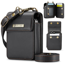 Flip Wallet Bag with 5 Card Slots Cash Solt Zipper Pocket, RFID Blocking Hand and Crossbody Shoulder Strap.Wine