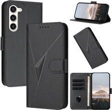 for Samsung Galaxy S23 Case Novel Triangle Embossing Multiple Card Slots Flip Cover Magnetic Wallet Clasp RFID Function Leather Stand Shockproof and Drop-Proof