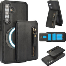 for Samsung Galaxy S25 Plus Case with 2 in 1 Detachable Magnetic Wallet, 4 Card Slots and Zipper Pocket,Compatible with MagSafe, RFlD Blocking Premium PU Leather Wireless Charging-Black