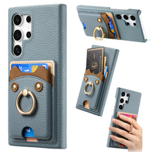for Samsung Galaxy S24 Ultra Case Lychee Leather Card Slot Equipped with Finger Ring Easy to Carry Calf Card Holder Cute Style Shockproof and Drop-Proof
