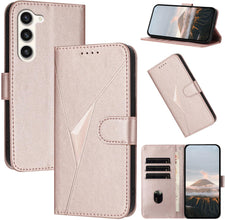 for Samsung Galaxy S23 Case Novel Triangle Embossing Multiple Card Slots Flip Cover Magnetic Wallet Clasp RFID Function Leather Stand Shockproof and Drop-Proof