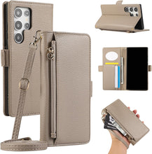 for Samsung Galaxy S24 Ultra Case with Zippered Cash Slot Mirrored Card Holder Long and Short Rope Cash Slot Exquisite and Fresh Style Multifunctional Galaxy S24 Ultra Case