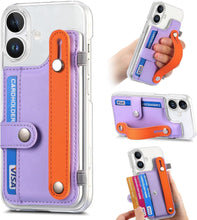 for iPhone 16 Pro Case Clear PC Bottom Case Leather Buckle Card Holder Adjustable Wrist Strap Trendy Little Fresh iPhone 16 Pro Case