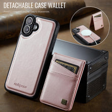 for iPhone 16 2 in 1 Detachable Card Holder Wallet Case Strong Magnetic Leather Card Holder RFID Blacking Case for iPhone 16 Pink