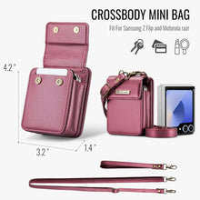 Flip Wallet Bag with 5 Card Slots Cash Solt Zipper Pocket, RFID Blocking Hand and Crossbody Shoulder Strap.Wine