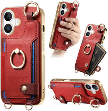 for iPhone 16 Pro Max Mobile Phone Case Card Holder Double Ring Leather Adjustable Length Strap Fashionable Compatibility with Daily Travel Anti-Drop Shockproof Anti-Fingerprint