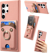 for Samsung Galaxy S23 Plus Case Lychee Leather Card Slot Equipped with Finger Ring Easy to Carry Calf Card Holder Cute Style Shockproof and Drop-Proof