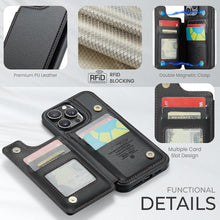 for iPhone 16 Pro Max Case with RFID Blocking and 5 Credit Card Holder, Premium Durable Slim Leather Magnetic Clasp Kickstand Heavy Duty Shockproof Protective Cover.- Black