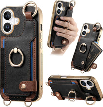 for iPhone 16 Pro Max Mobile Phone Case Card Holder Double Ring Leather Adjustable Length Strap Fashionable Compatibility with Daily Travel Anti-Drop Shockproof Anti-Fingerprint