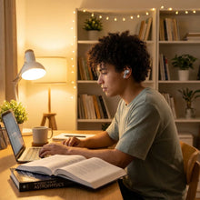 Transparent TWS Earbuds - Lifestyle study desk scene