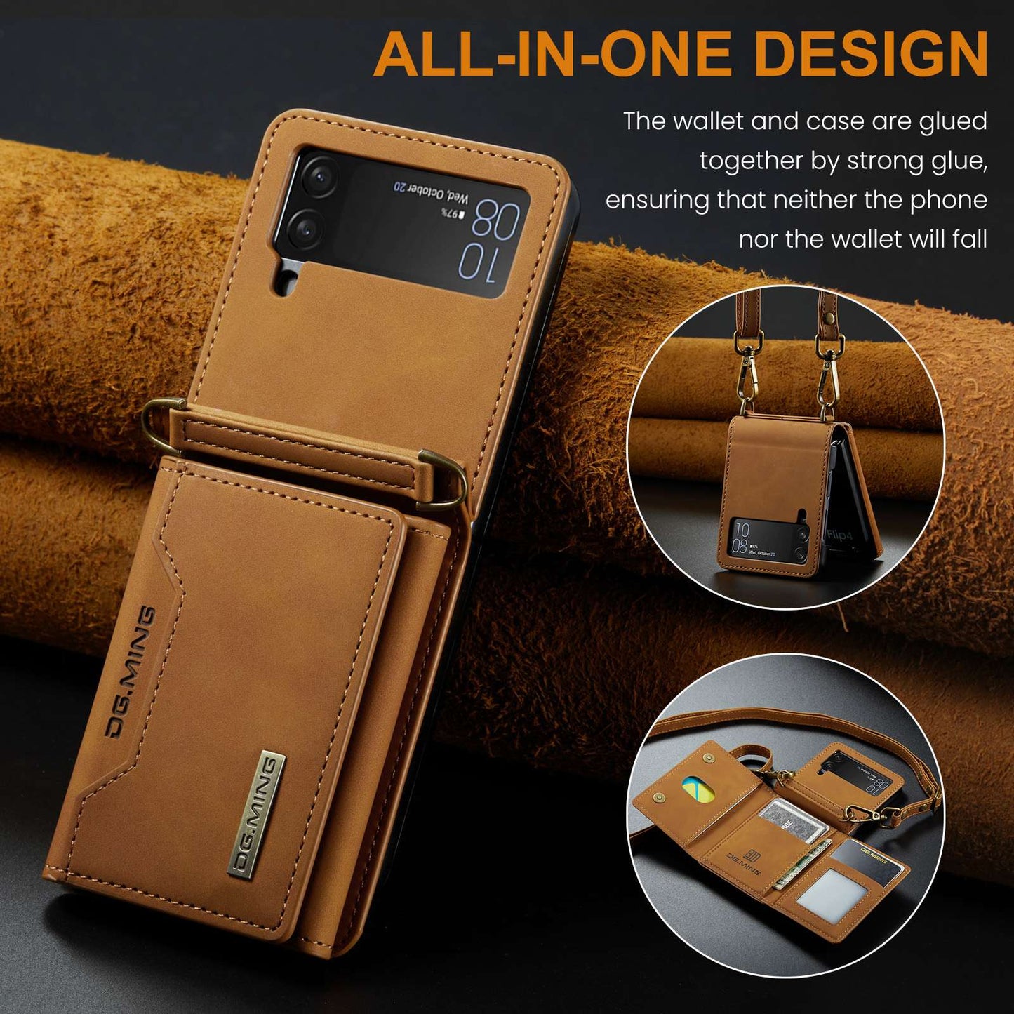 Z Flip 4/3 Case with Card Slots & Strap