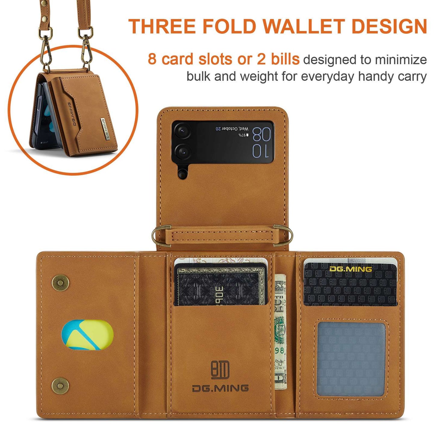 Z Flip 4/3 Case with Card Slots & Strap