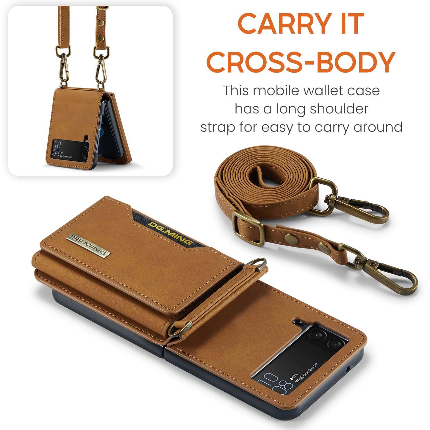 Z Flip 4/3 Case with Card Slots & Strap