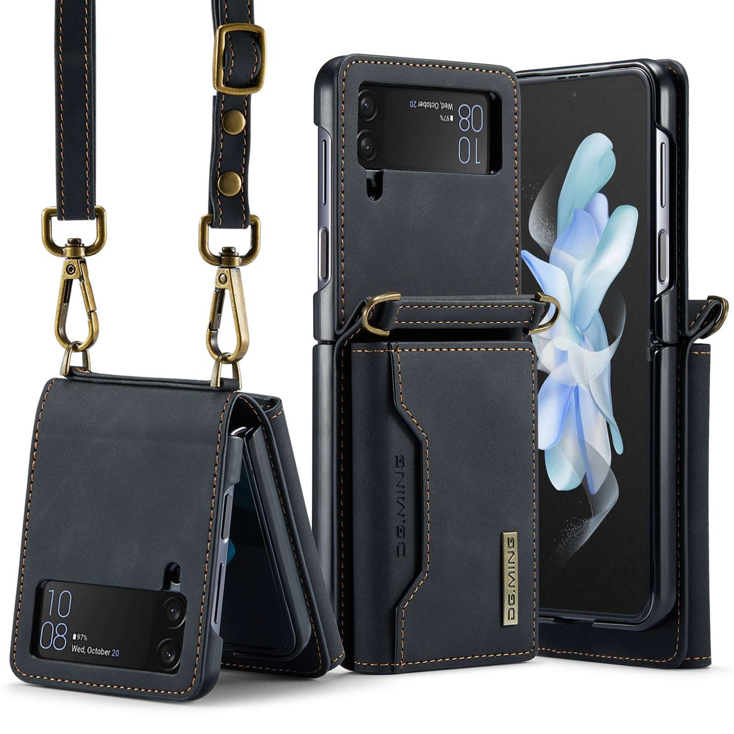 Z Flip 4/3 Case with Card Slots & Strap