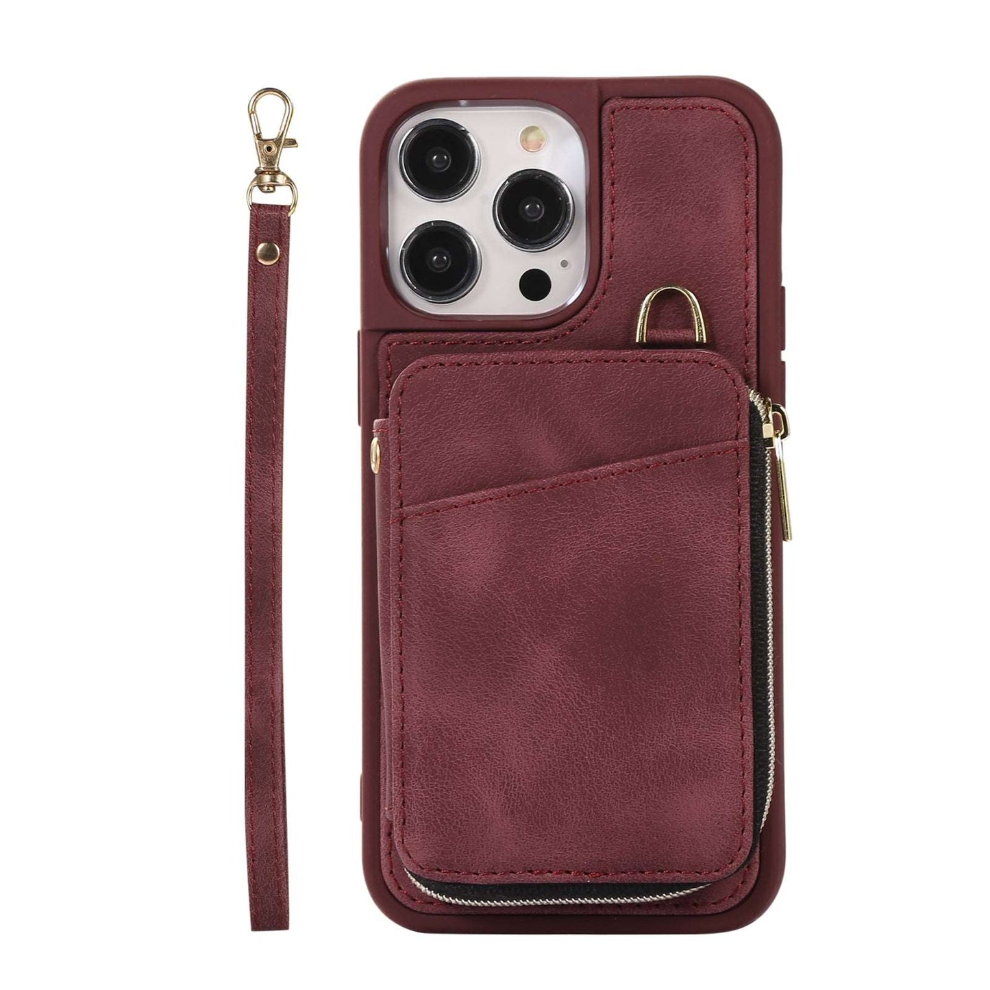 Zipper Wallet Case with Strap, for iPhone 14 13