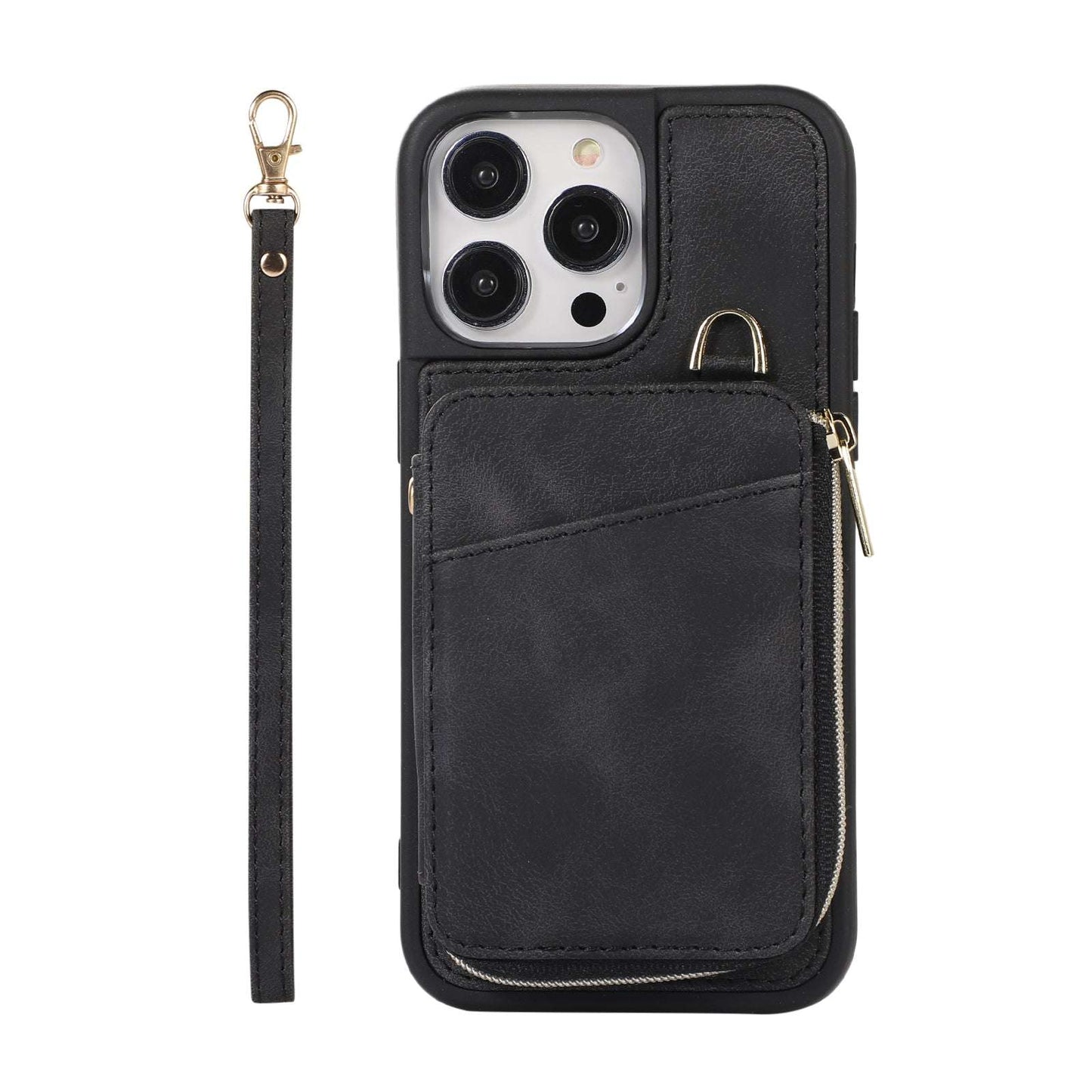 Zipper Wallet Case with Strap, for iPhone 14 13