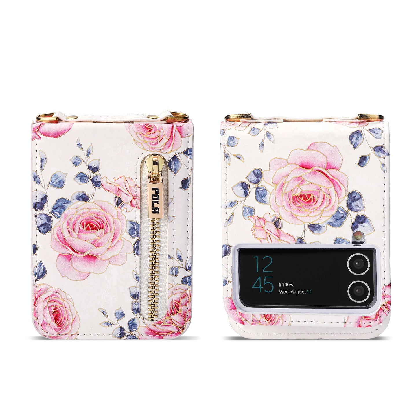 Pola Galaxy Z Flip 4/3 Case, Luxurious Floral Fashion Multifunctional Phone Case for Samsung