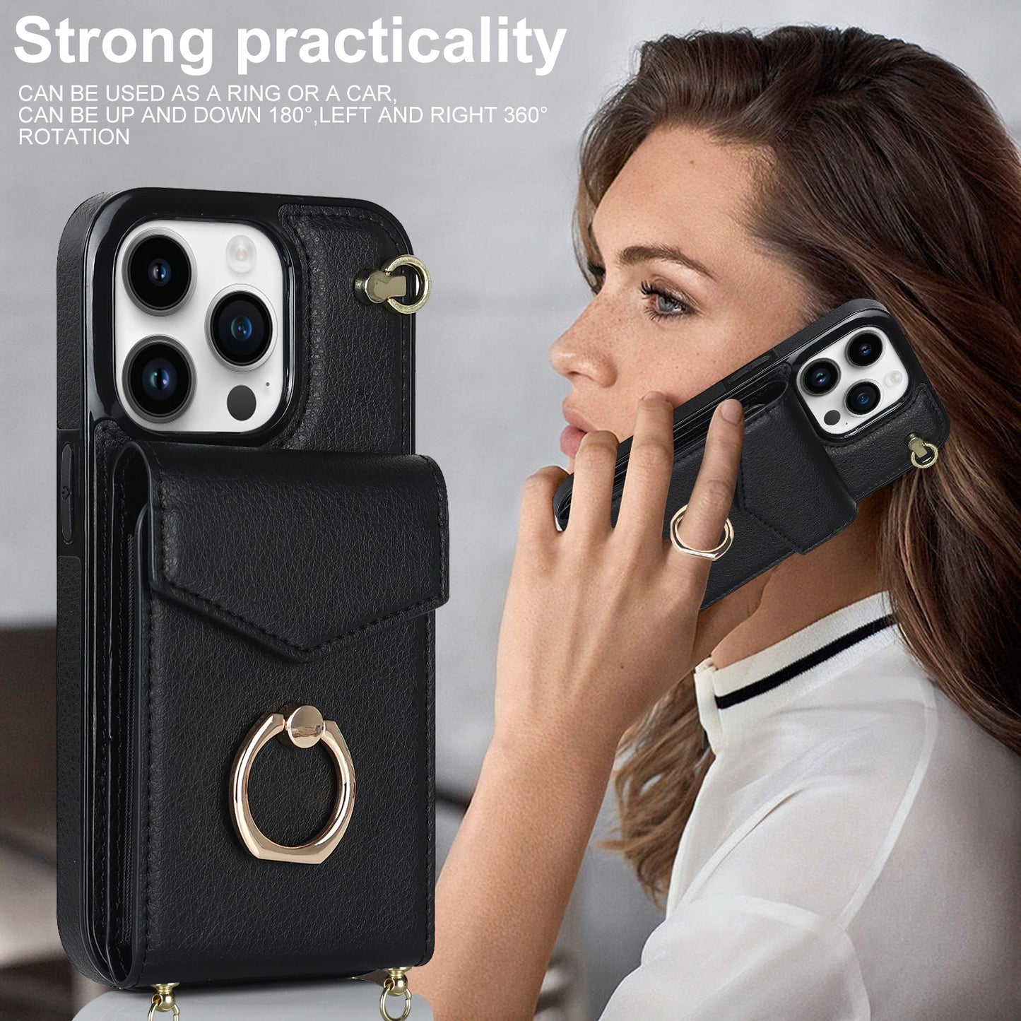 Multi-function Ring Wallet Phone Case with Stand for iphone 14 13 12 11