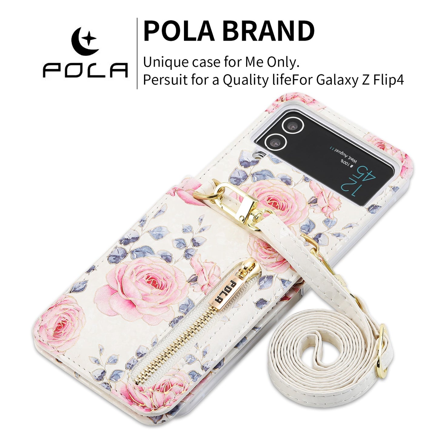 Pola Galaxy Z Flip 4/3 Case, Luxurious Floral Fashion Multifunctional Phone Case for Samsung