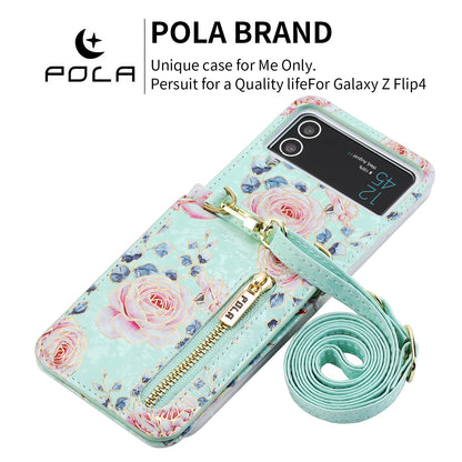 Pola Galaxy Z Flip 4/3 Case, Luxurious Floral Fashion Multifunctional Phone Case for Samsung