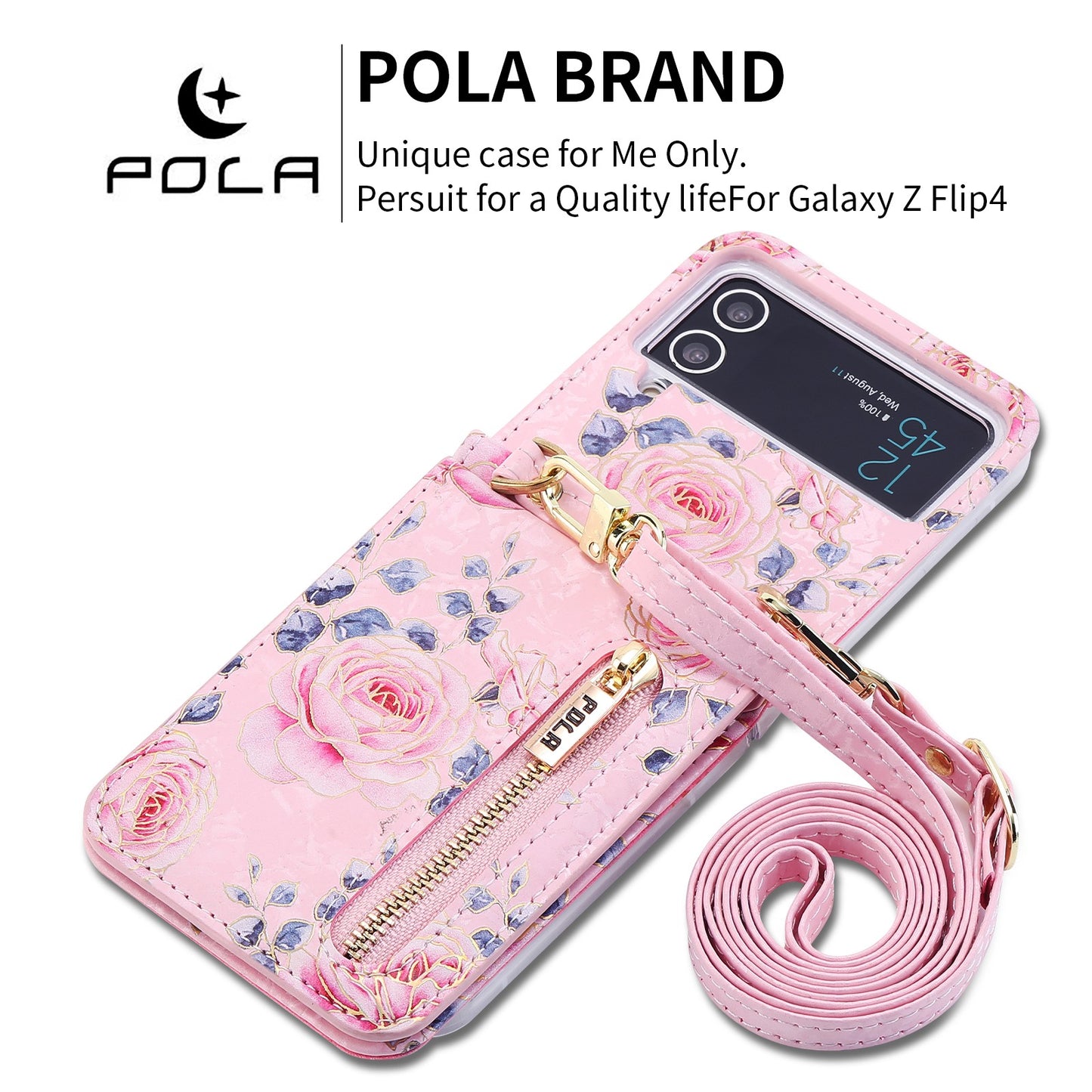 Pola Galaxy Z Flip 4/3 Case, Luxurious Floral Fashion Multifunctional Phone Case for Samsung