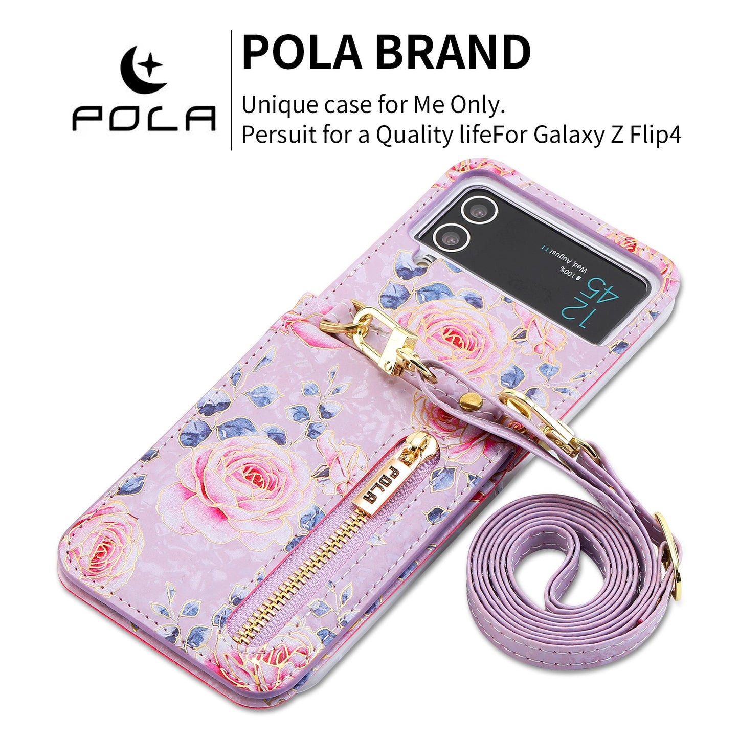 Pola Galaxy Z Flip 4/3 Case, Luxurious Floral Fashion Multifunctional Phone Case for Samsung