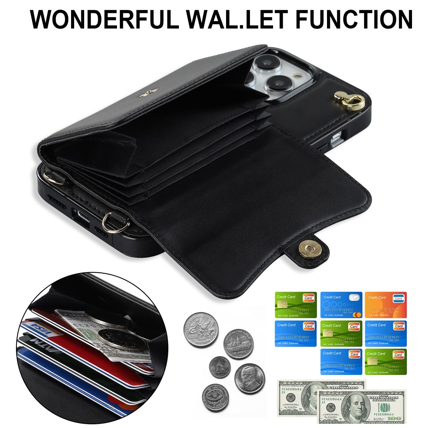 Multi-functional wallet stand phone case for iphone 14 13 12 11