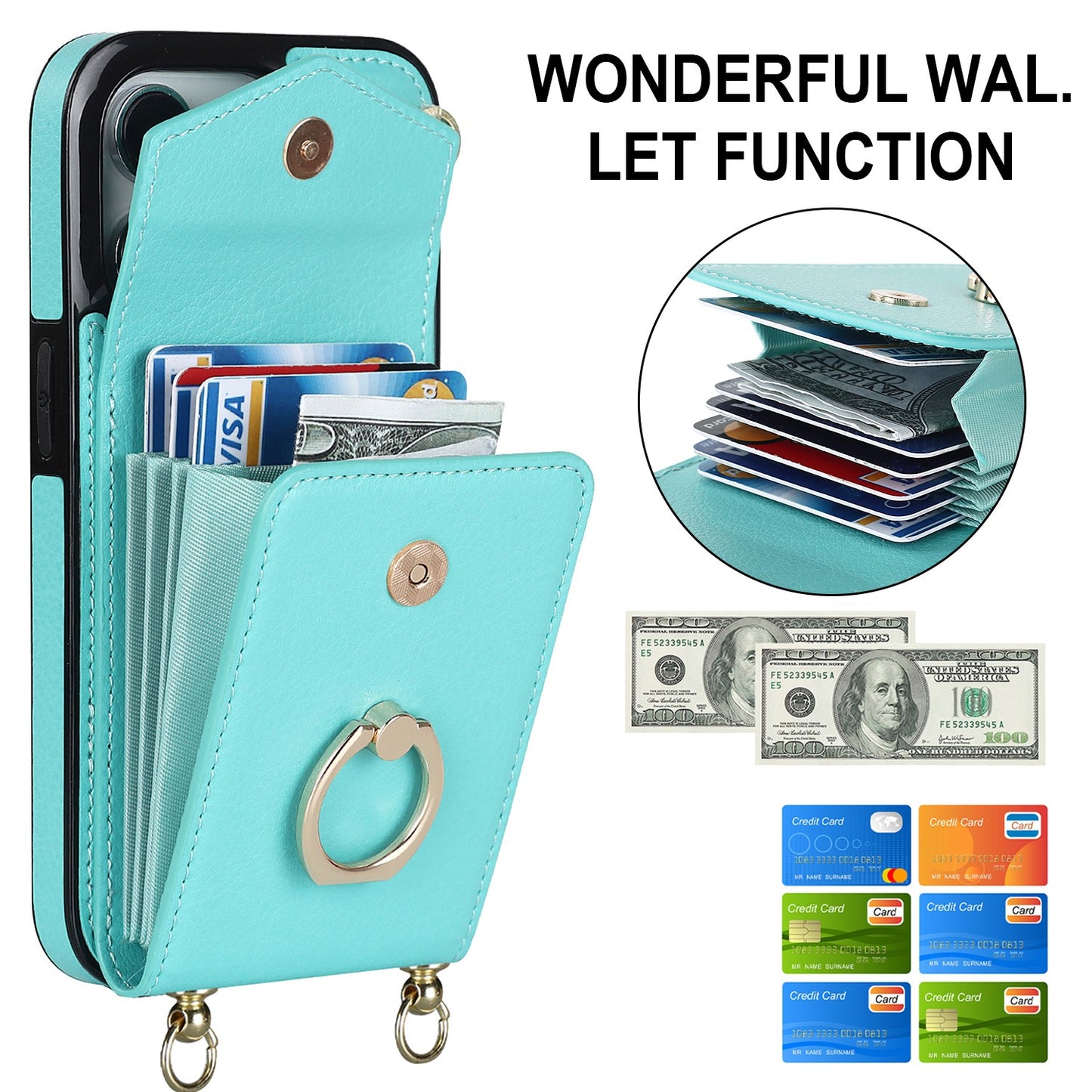 Multi-function Ring Wallet Phone Case with Stand for iphone 14 13 12 11