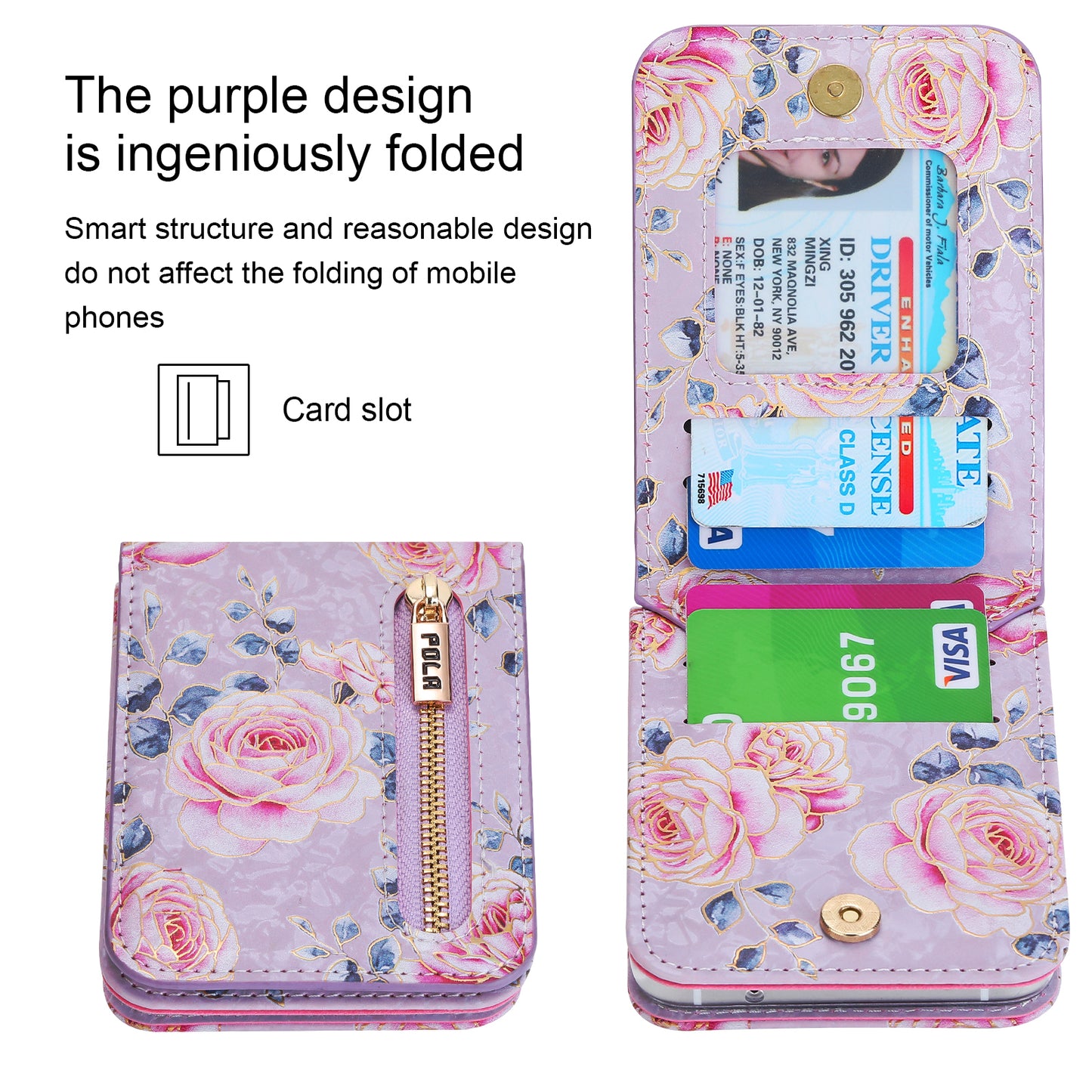 Pola Galaxy Z Flip 4/3 Case, Luxurious Floral Fashion Multifunctional Phone Case for Samsung