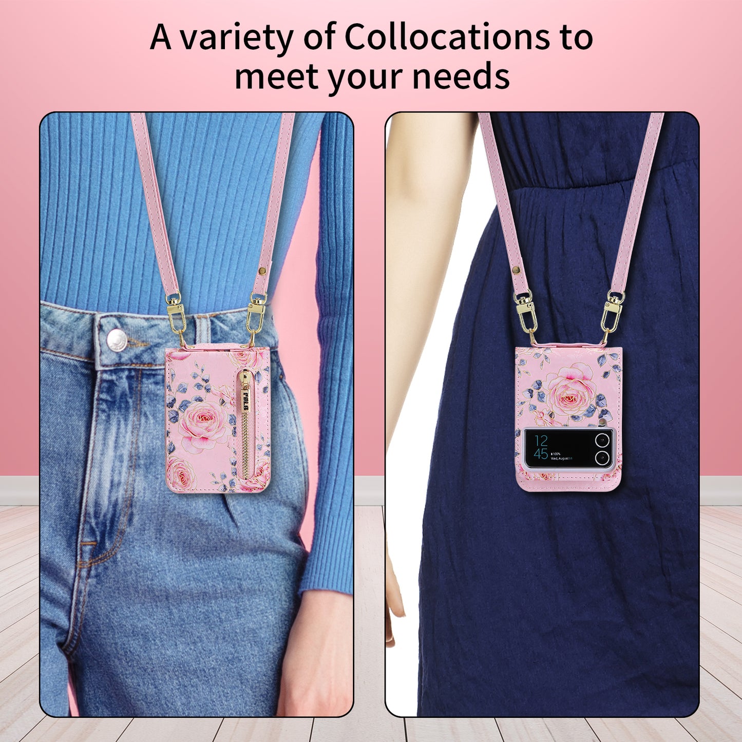 Pola Galaxy Z Flip 4/3 Case, Luxurious Floral Fashion Multifunctional Phone Case for Samsung