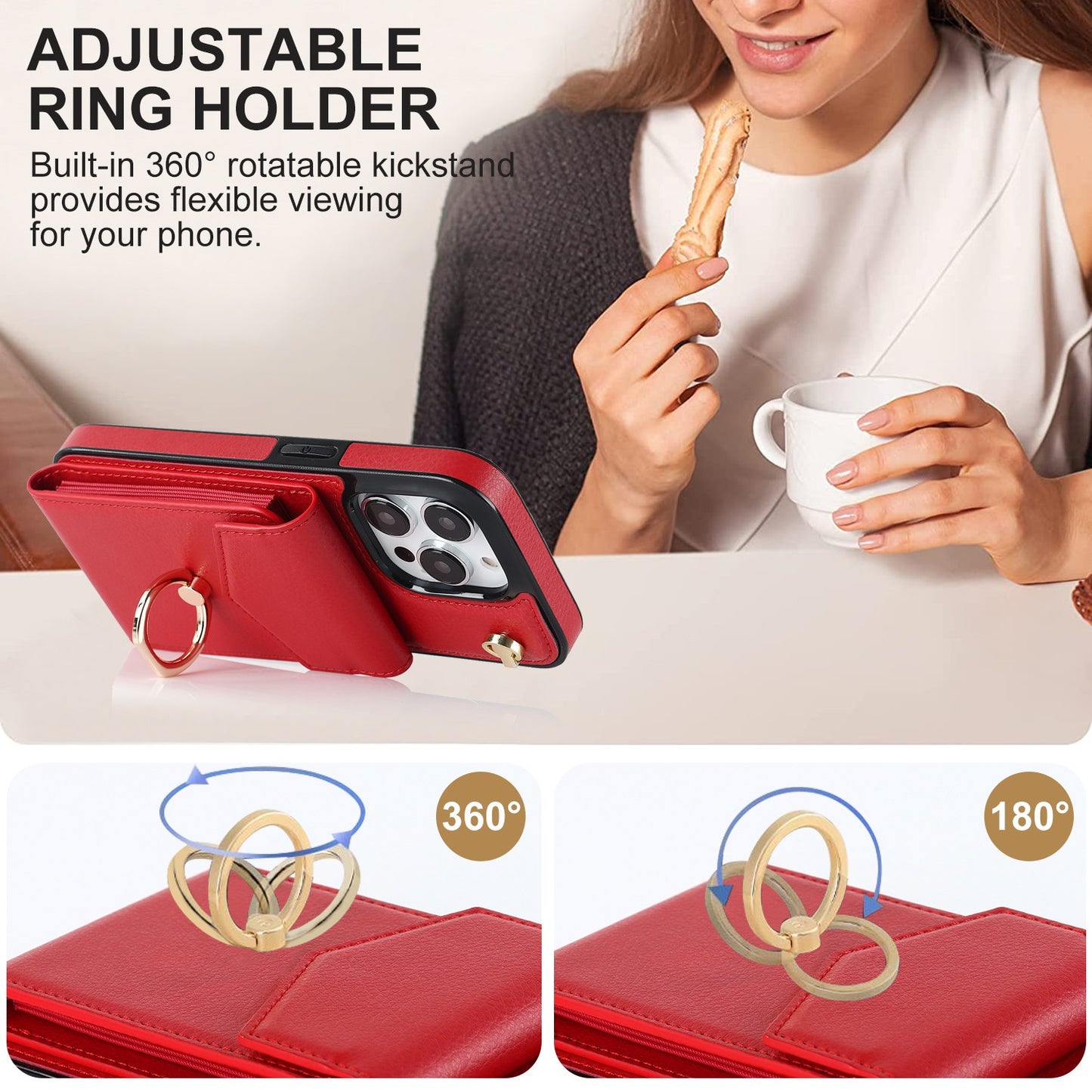 Multi-function Ring Wallet Phone Case with Stand for iphone 14 13 12 11