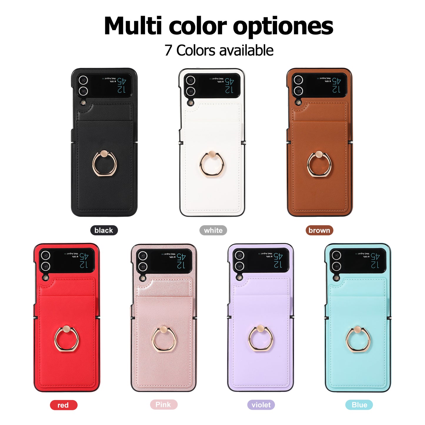 Galaxy Z Flip 4 Case with Luxury Ring, Pure color Style