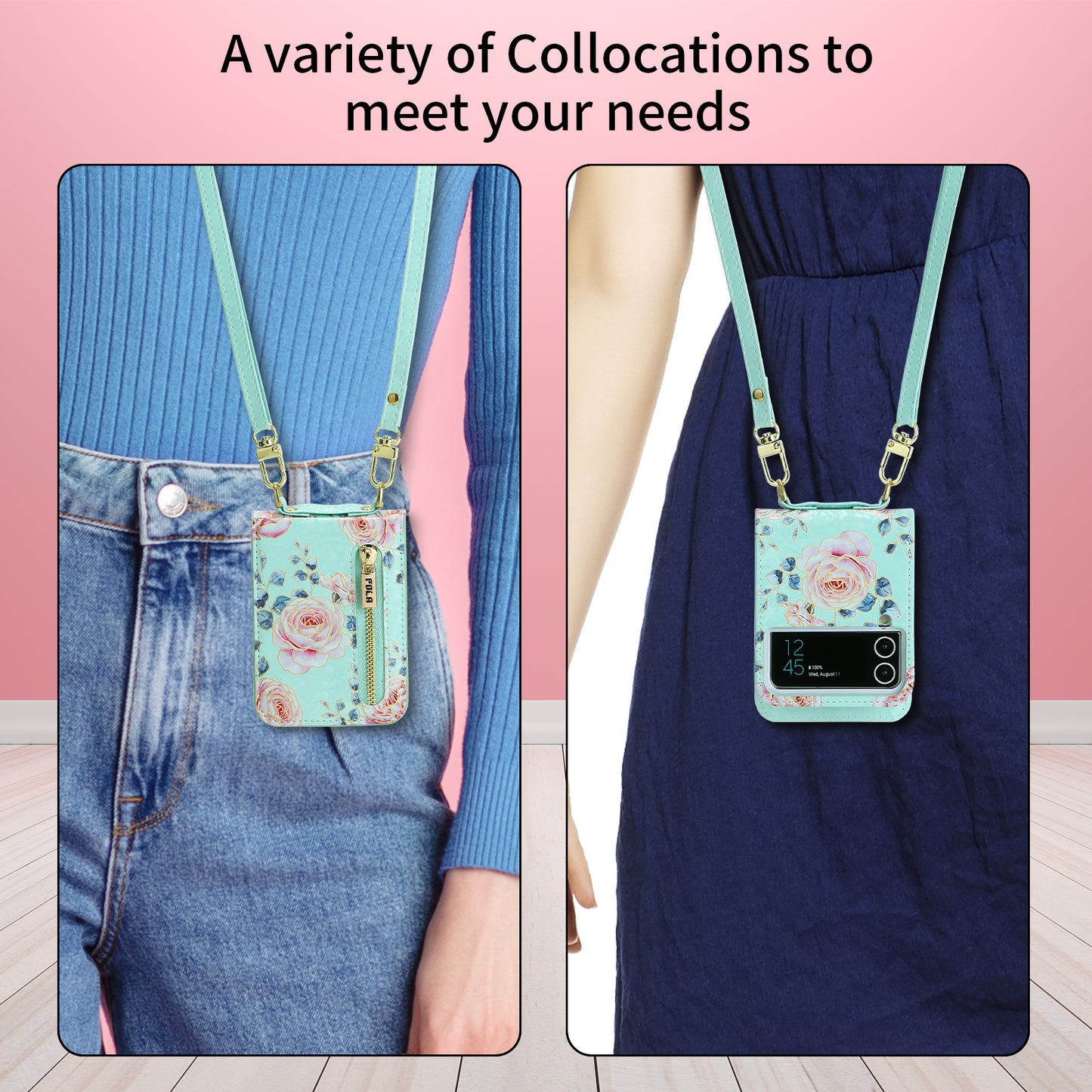 Pola Galaxy Z Flip 4/3 Case, Luxurious Floral Fashion Multifunctional Phone Case for Samsung