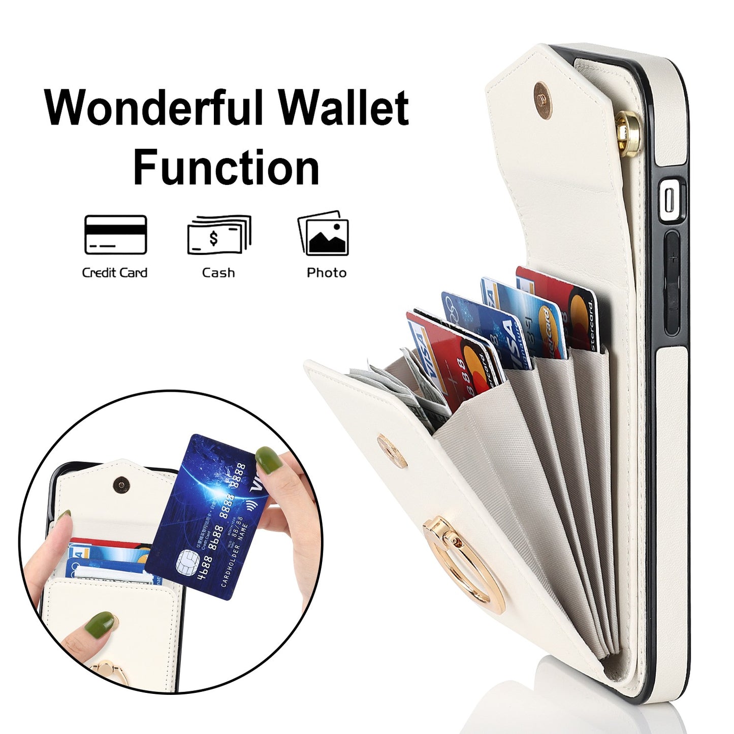 Multi-function Ring Wallet Phone Case with Stand for iphone 14 13 12 11