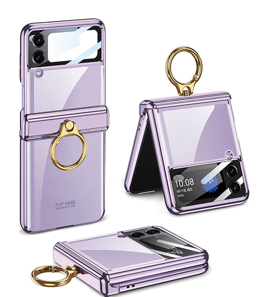 Plating Galaxy Z Flip Case with Luxury Ring, hing part and lens protector