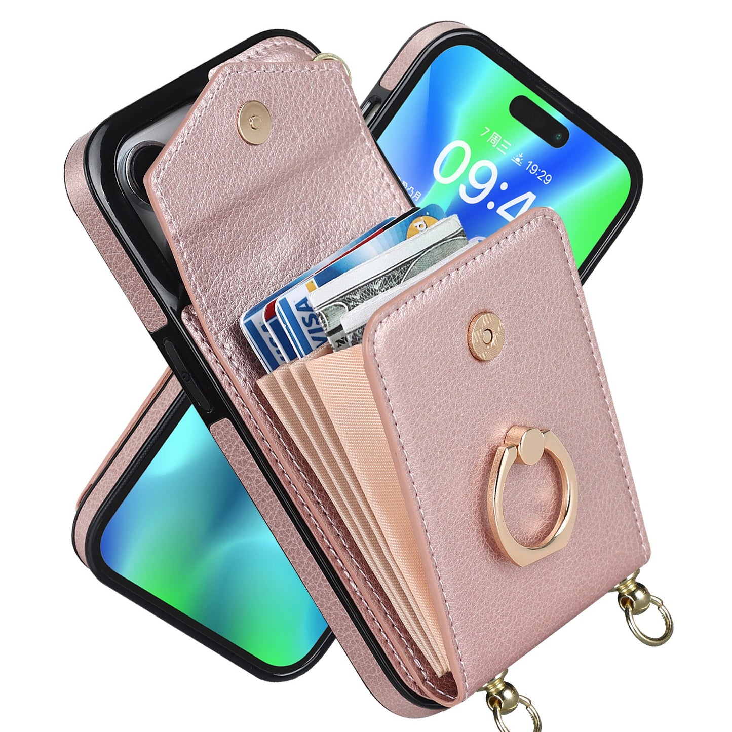 Multi-function Ring Wallet Phone Case with Stand for iphone 14 13 12 11