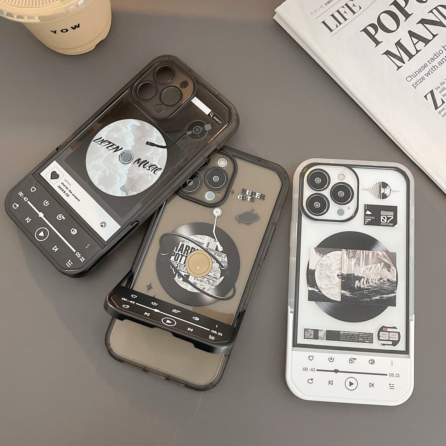 Classic retro vinyl record invisible stand phone case for iphone 14 13 12 11